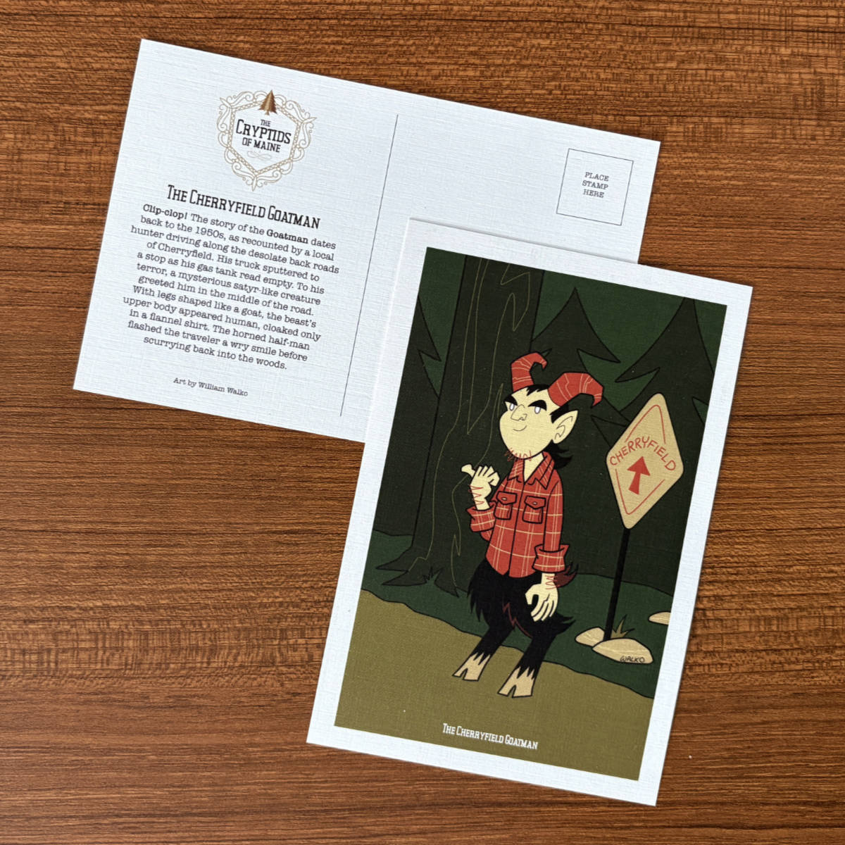 Cryptids of Maine Postcard: The Cherryfield Goatman