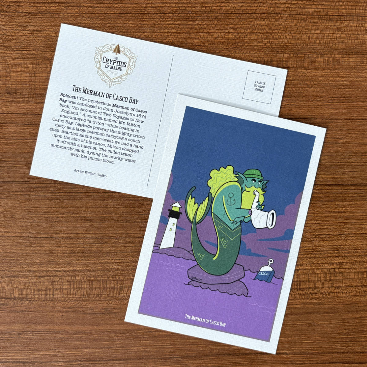 Cryptids of Maine Postcard: The Merman of Casco Bay